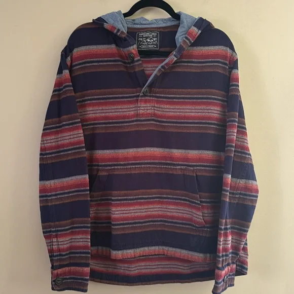 American Eagle Shirt Men's WesternLong Sleeve Pullover Hoodie Shirt Striped Sz L - Picture 2 of 10